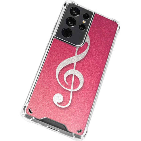 Pink Glitter Music Note Galaxy S21 Ultra 5G Clear Case