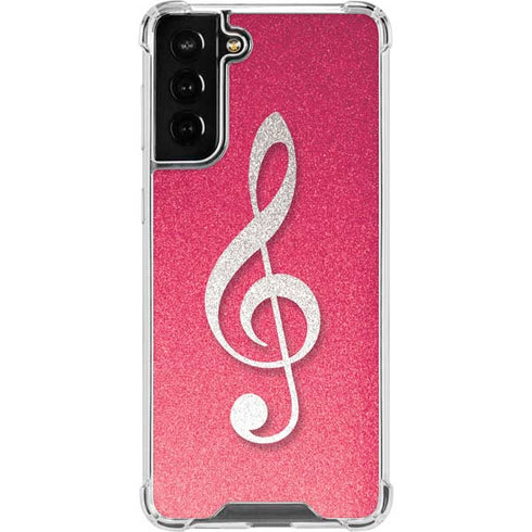 Pink Glitter Music Note Galaxy S22 Plus Clear Case