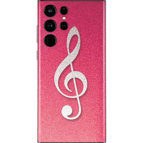 Pink Glitter Music Note Galaxy S22 Ultra Skin