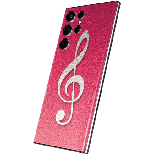 Pink Glitter Music Note Galaxy S22 Ultra Skin