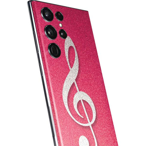 Pink Glitter Music Note Galaxy S22 Ultra Skin