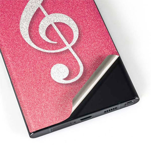 Pink Glitter Music Note Galaxy S22 Ultra Skin