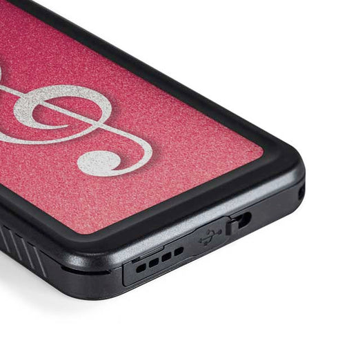Pink Glitter Music Note Galaxy S23 Plus Waterproof Case