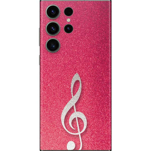 Pink Glitter Music Note Galaxy S23 Ultra Skin