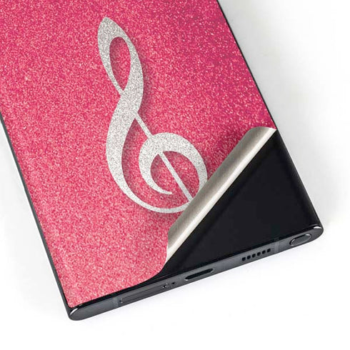 Pink Glitter Music Note Galaxy S23 Ultra Skin