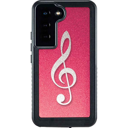 Pink Glitter Music Note Galaxy S23 Waterproof Case
