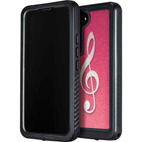 Pink Glitter Music Note Galaxy S23 Waterproof Case