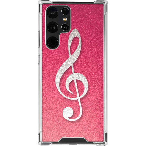 Pink Glitter Music Note Galaxy S24 Ultra Clear Case