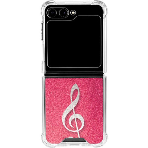Pink Glitter Music Note Galaxy Z Flip5 5G Clear Case