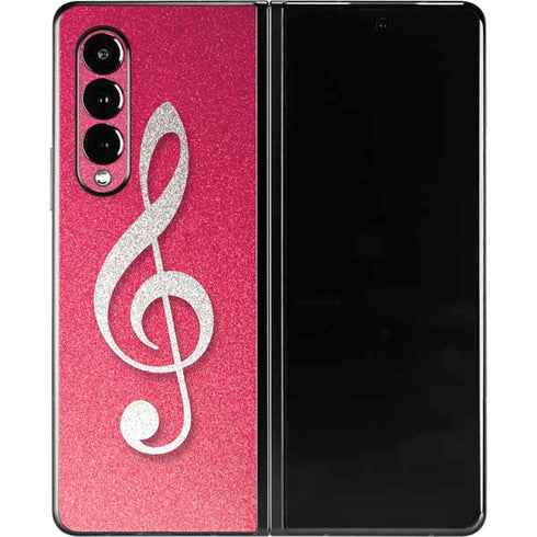 Pink Glitter Music Note Galaxy Z Fold3 5G Skin