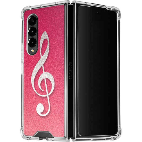 Pink Glitter Music Note Galaxy Z Fold4 5G Clear Case