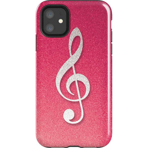 Pink Glitter Music Note iPhone 11 Impact Case