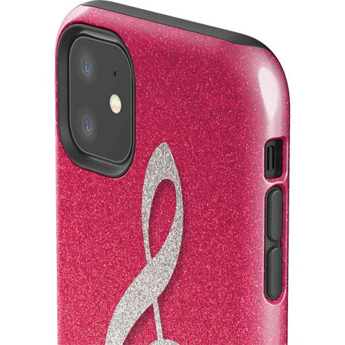 Pink Glitter Music Note iPhone 11 Impact Case