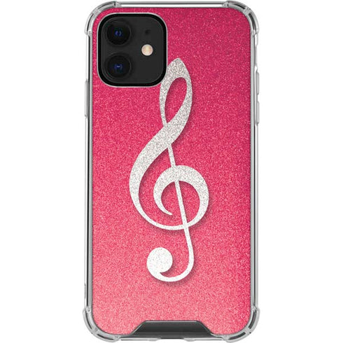 Pink Glitter Music Note iPhone 12 Clear Case