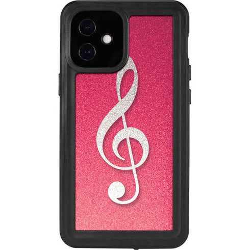 Pink Glitter Music Note iPhone 12 Mini Waterproof Case