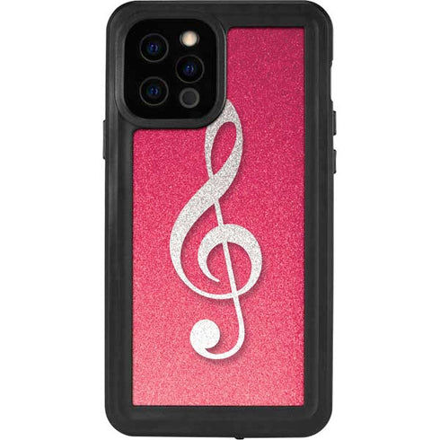 Pink Glitter Music Note iPhone 12 Pro Waterproof Case