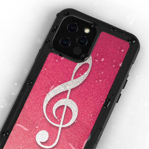 Pink Glitter Music Note iPhone 12 Pro Waterproof Case
