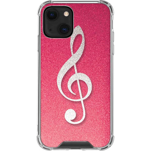 Pink Glitter Music Note iPhone 14 Clear Case
