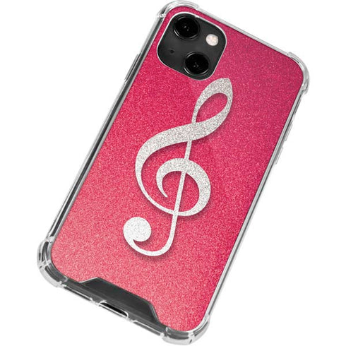 Pink Glitter Music Note iPhone 14 Clear Case