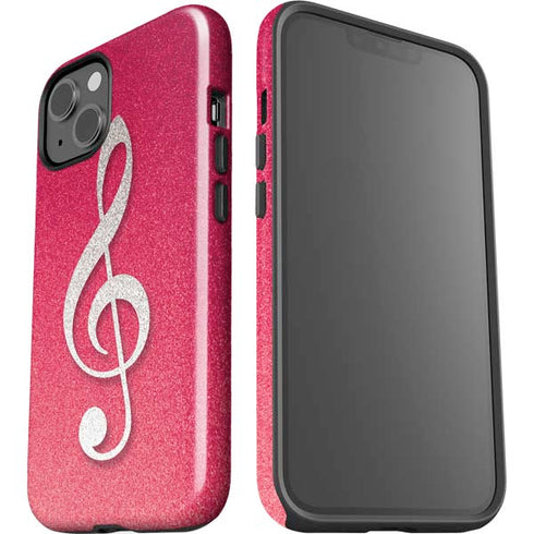Pink Glitter Music Note iPhone 15 Plus Impact Case