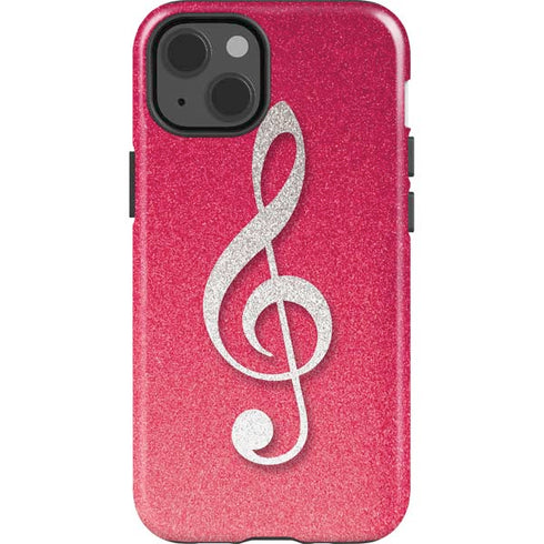 Pink Glitter Music Note iPhone 15 Impact Case