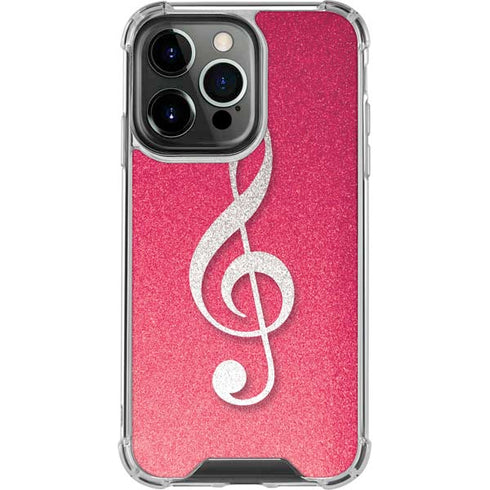 Pink Glitter Music Note iPhone 15 Pro Clear Case