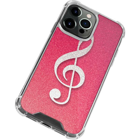 Pink Glitter Music Note iPhone 15 Pro Clear Case
