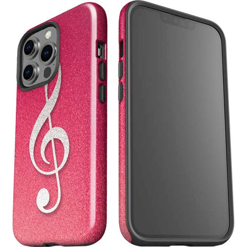 Pink Glitter Music Note iPhone 15 Pro Impact Case