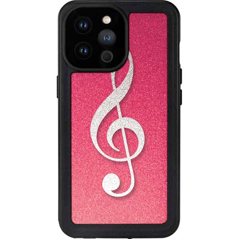 Pink Glitter Music Note iPhone 14 Pro Max Waterproof Case