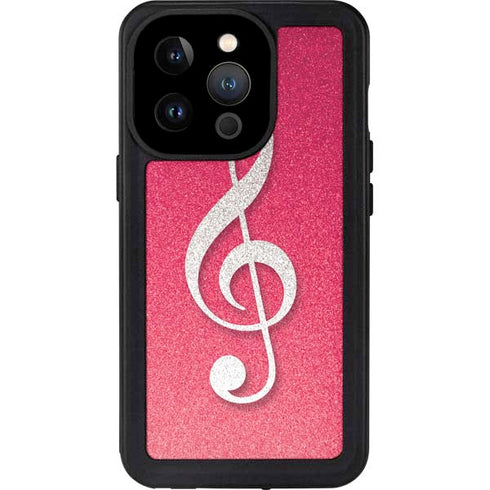 Pink Glitter Music Note iPhone 14 Pro Waterproof Case