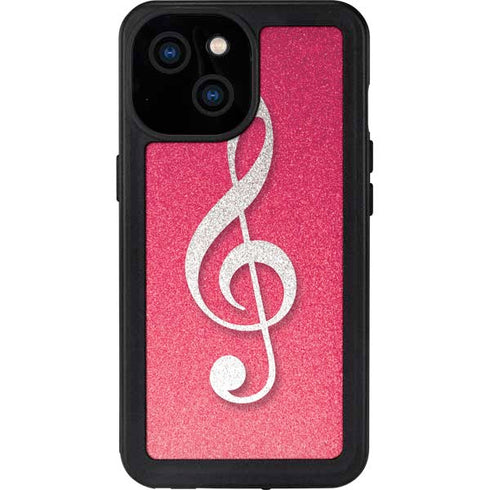 Pink Glitter Music Note iPhone 15 Waterproof Case