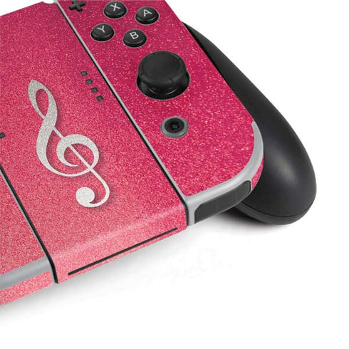 Pink Glitter Music Note Nintendo Switch OLED (2021) Skin