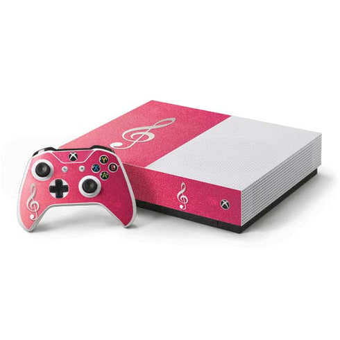Pink Glitter Music Note Xbox One S All-Digital Edition Bundle Skin