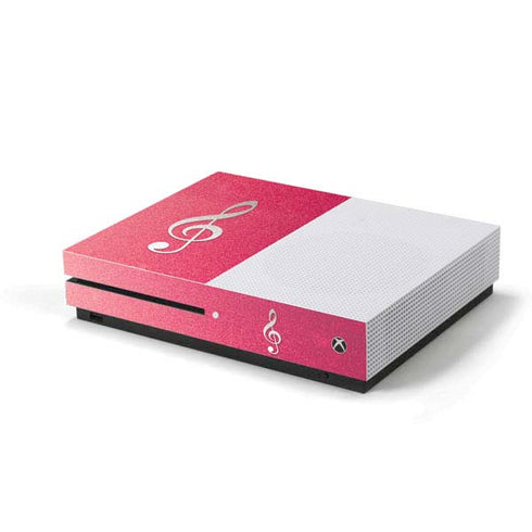 Pink Glitter Music Note Xbox One S Console Skin