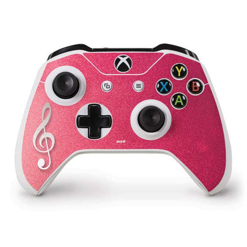 Pink Glitter Music Note Xbox One S Controller Skin