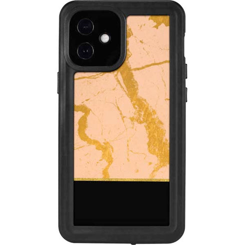 Pink Gold and Black Marble iPhone 12 Mini Waterproof Case