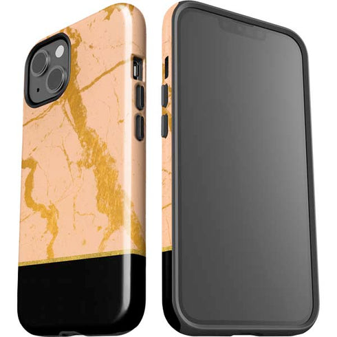 Pink Gold and Black Marble iPhone 15 Plus Impact Case