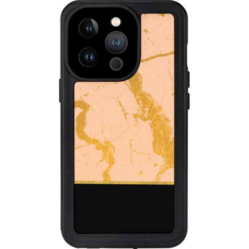 Pink Gold and Black Marble iPhone 14 Pro Waterproof Case