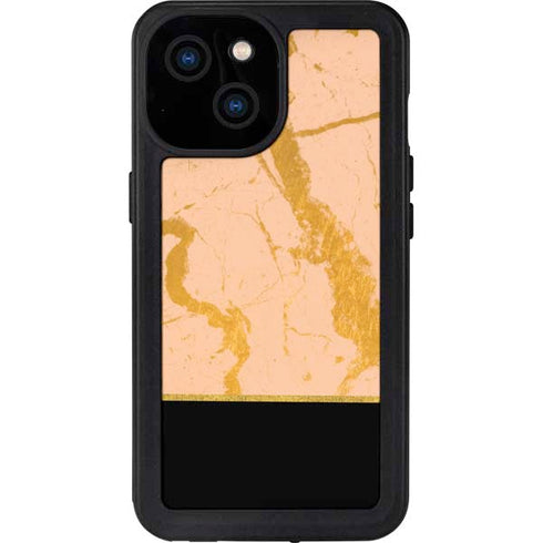 Pink Gold and Black Marble iPhone 15 Waterproof Case