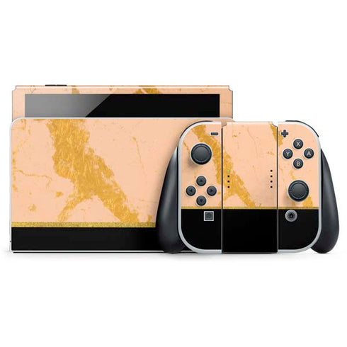 Pink Gold and Black Marble Nintendo Switch OLED (2021) Skin