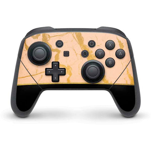 Pink Gold and Black Marble Nintendo Switch Pro Controller Skin