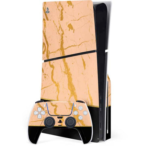 Pink Gold and Black Marble PS5 Slim Disk Bundle Skin