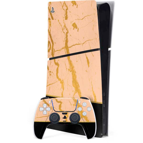 Pink Gold and Black Marble PS5 Slim Digital Edition Bundle Skin