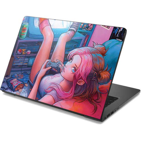 Pink Hair Anime Gamer Girl by Ivy Dolamore Dell Chromebook Skin