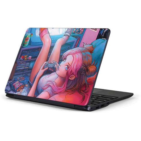 Pink Hair Anime Gamer Girl by Ivy Dolamore Samsung Chromebook Skin