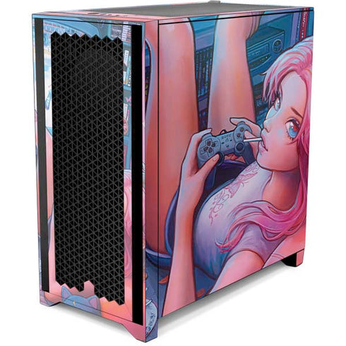 Pink Hair Anime Gamer Girl by Ivy Dolamore Corsair 4000D Tempered Glass Mid-Tower ATX Case Skin