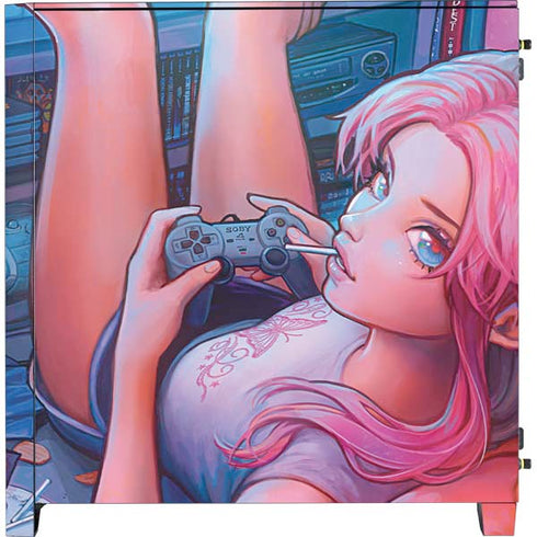 Pink Hair Anime Gamer Girl by Ivy Dolamore Corsair 4000D Tempered Glass Mid-Tower ATX Case Skin