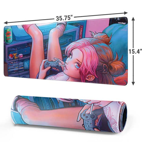 Pink Hair Anime Gamer Girl by Ivy Dolamore Gaming Mouse Pad