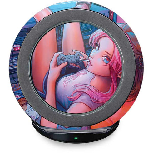 Pink Hair Anime Gamer Girl by Ivy Dolamore Fast Charge Wireless Charging Stand Skin