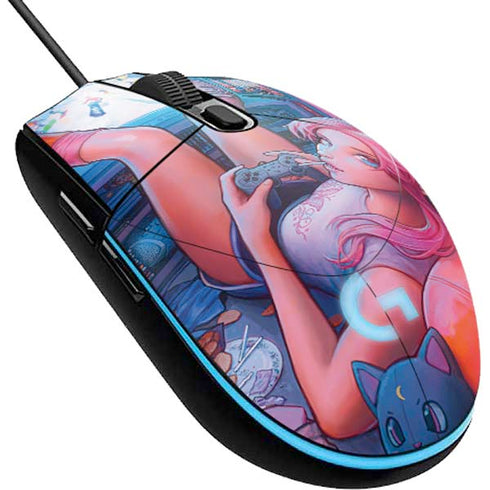Pink Hair Anime Gamer Girl by Ivy Dolamore G203 Prodigy RGB Wired Gaming Mouse Skin